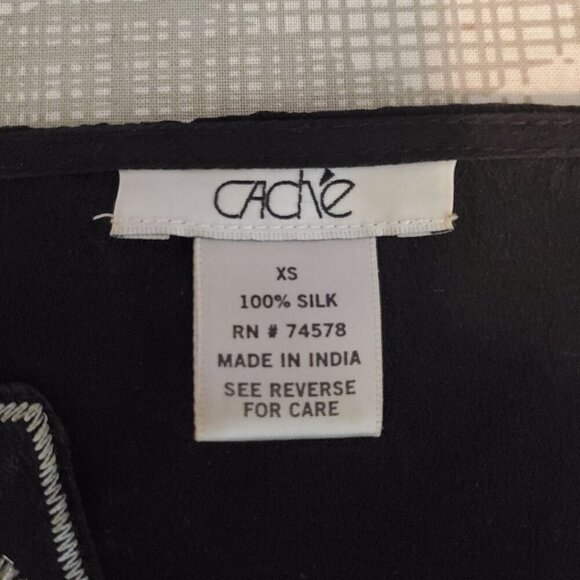 Vintage Cache Blouse Womens Small Silk Black Silver Embroidery Peplum 3/4 Sleeve - Picture 4 of 15